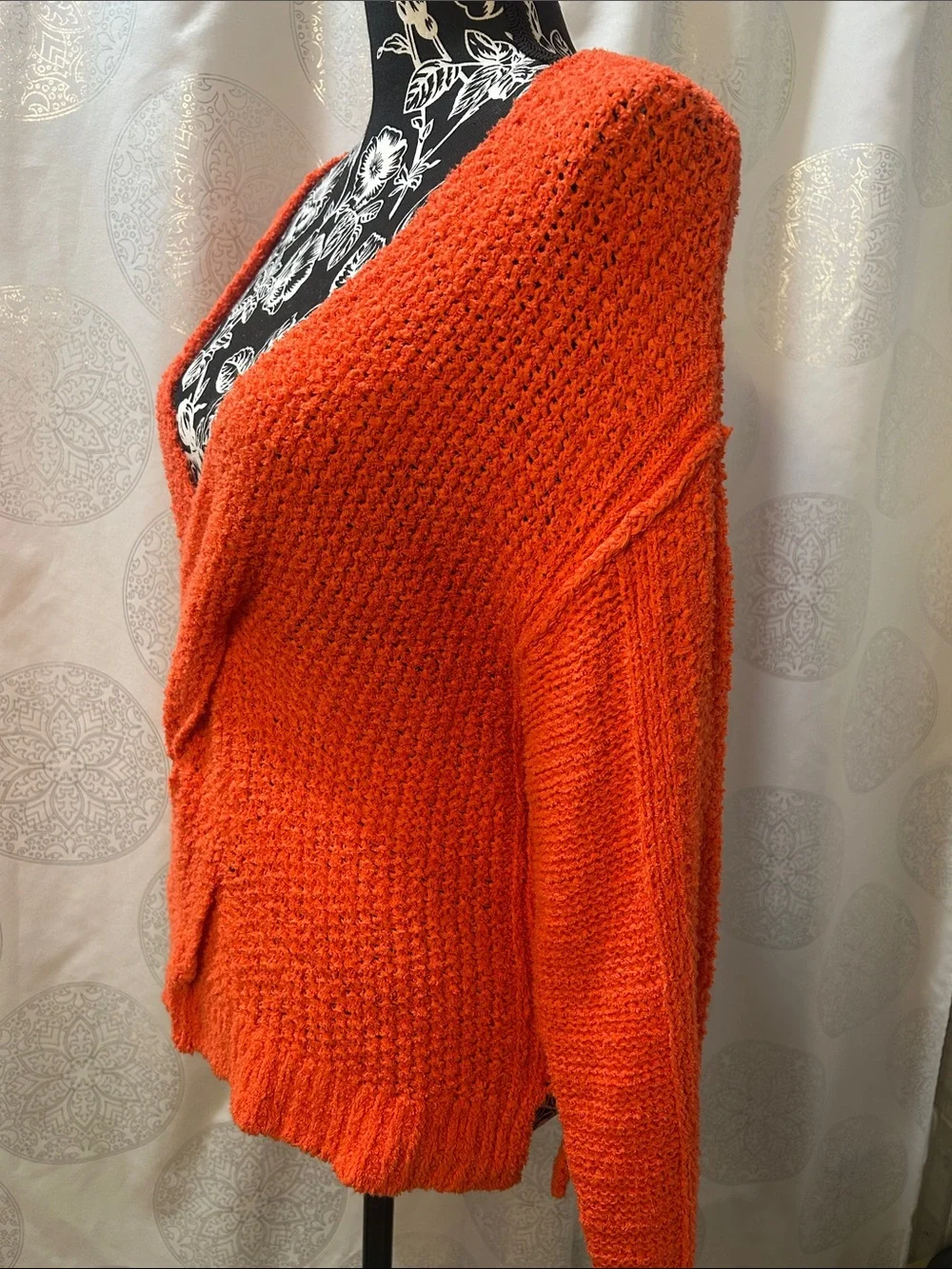 Free People Coco V-neck Sweater Oversized Chunky Orange Fall Boho Women Medium M